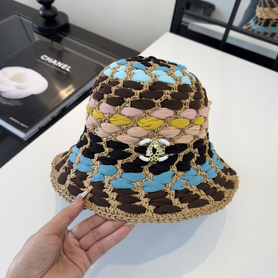 Chanel Chanel香奈儿手工编织渔夫帽，夏日遮阳帽，头围57cm 可折叠