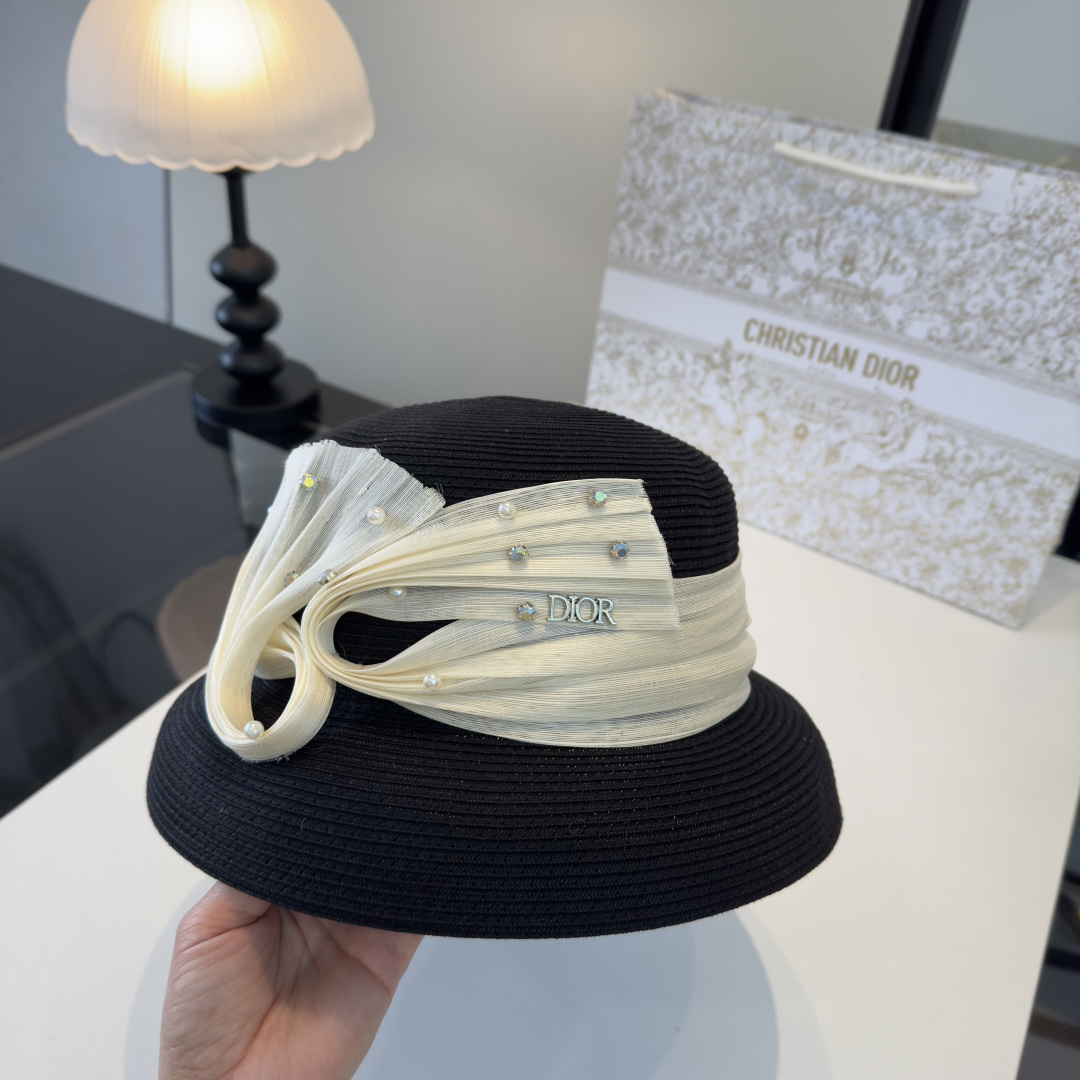 Dior Dior迪奥新款麻纱盆帽草帽，名媛风范～