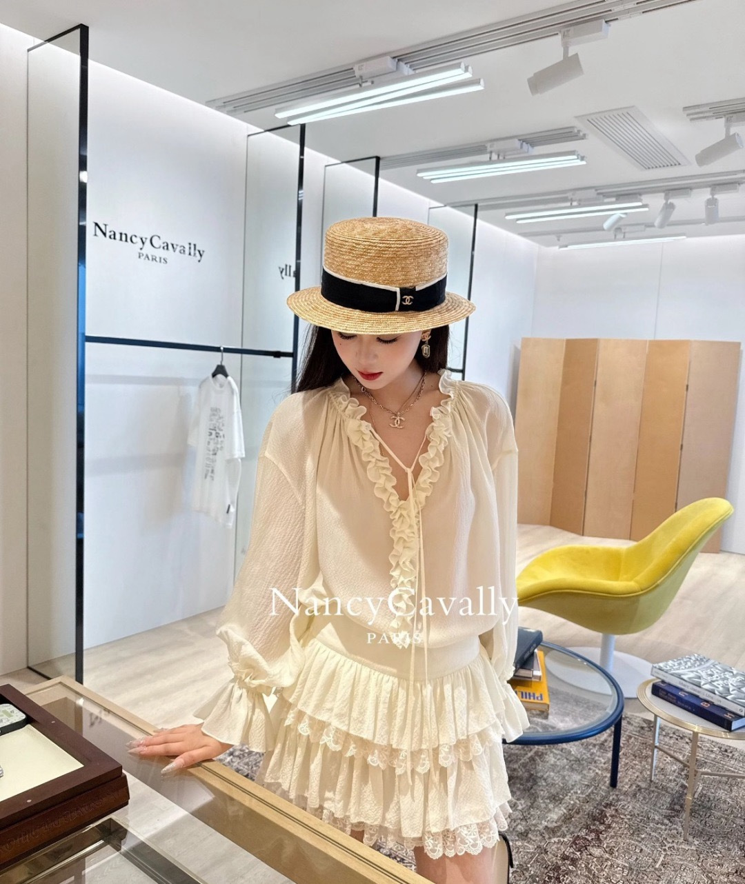 Chanel Chanel香奈儿 款平顶小礼帽，麦杆草制作，头围57cm