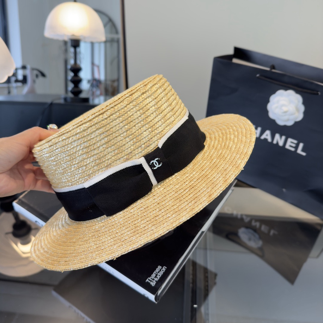 Chanel Chanel香奈儿 款平顶小礼帽，麦杆草制作，头围57cm