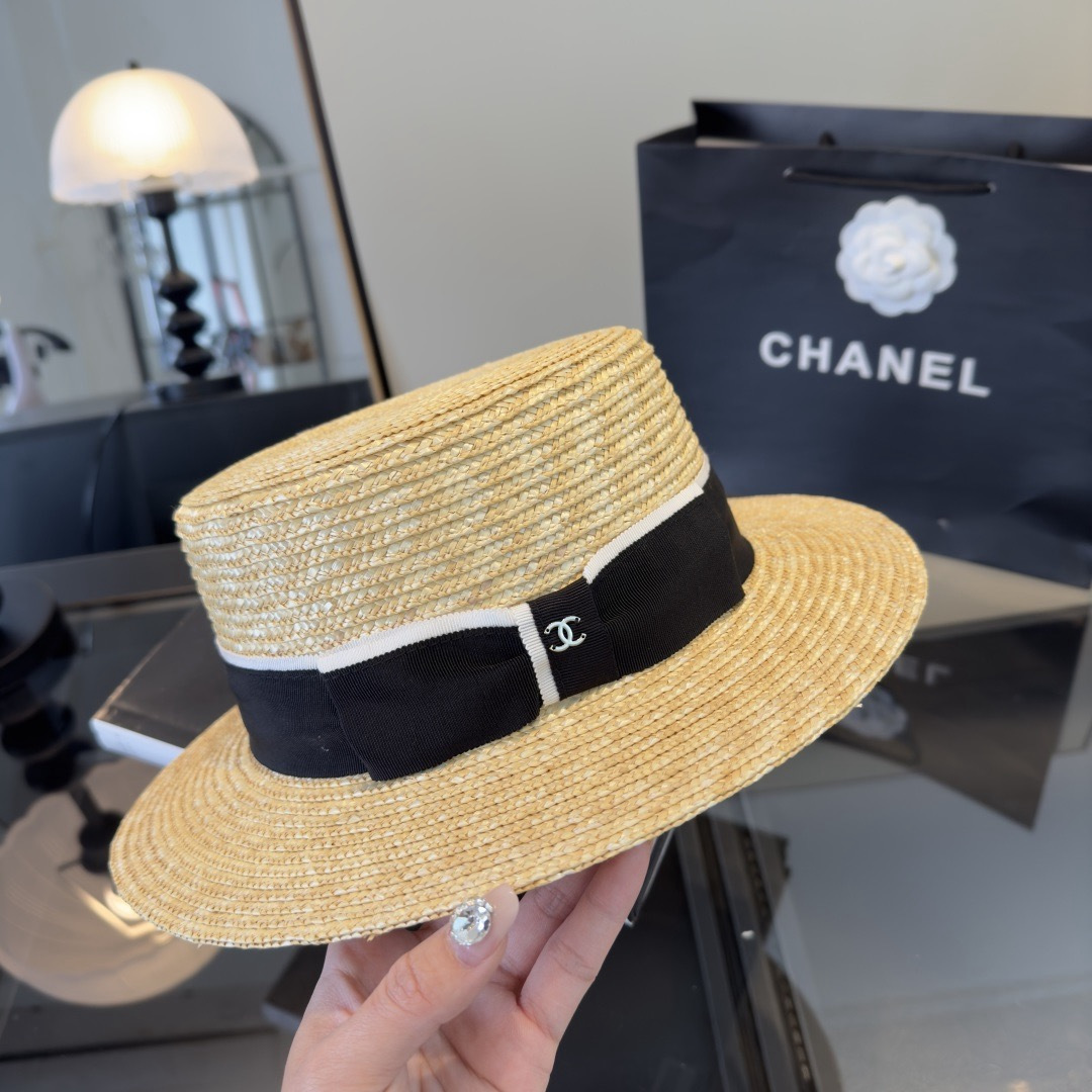 Chanel Chanel香奈儿 款平顶小礼帽，麦杆草制作，头围57cm