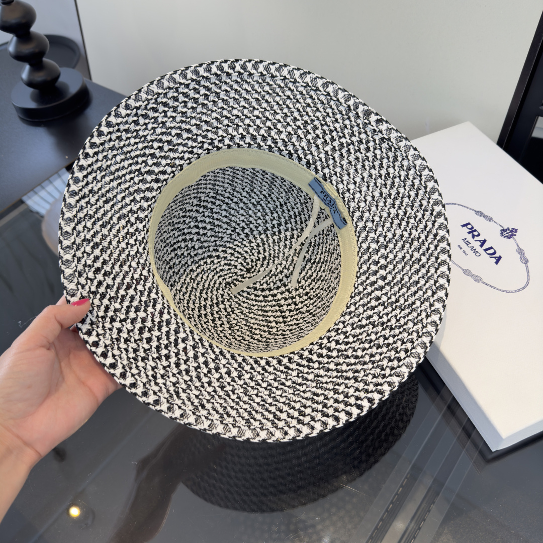 P普拉达新款跑量款盆帽，夏日爆款草帽，头围57cm