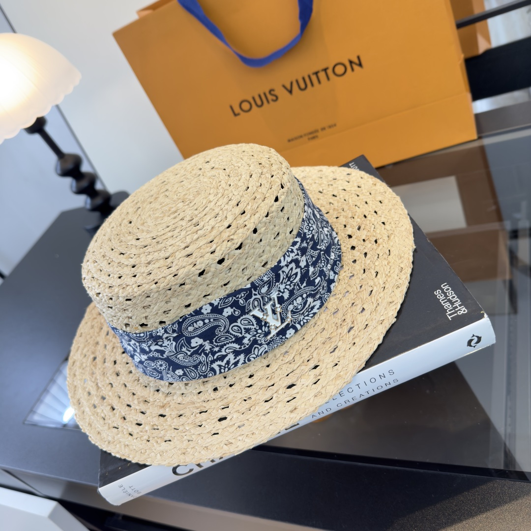 Louis Vuitton Lv路易斯新款平顶草帽，镂空礼帽，头围57cm