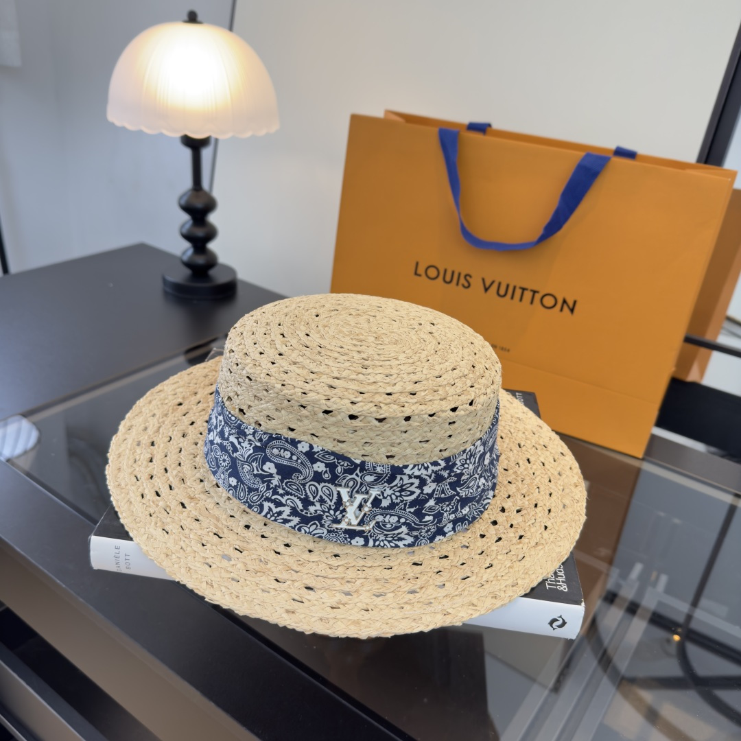 Louis Vuitton Lv路易斯新款平顶草帽，镂空礼帽，头围57cm