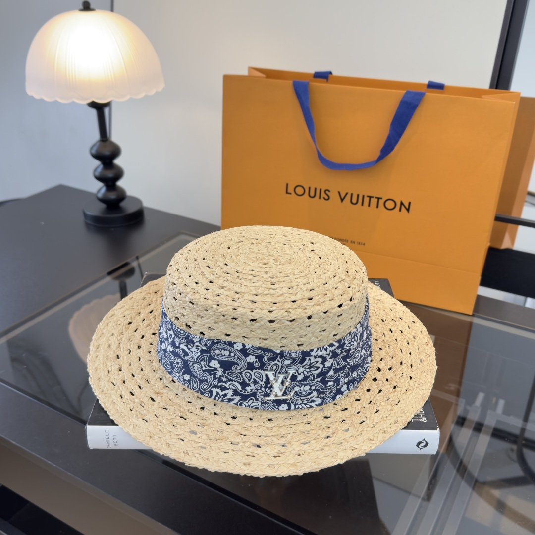 Louis Vuitton Lv路易斯新款平顶草帽，镂空礼帽，头围57cm
