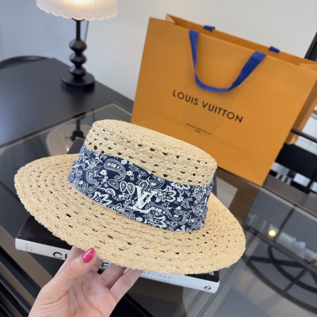 Louis Vuitton Lv路易斯新款平顶草帽，镂空礼帽，头围57cm