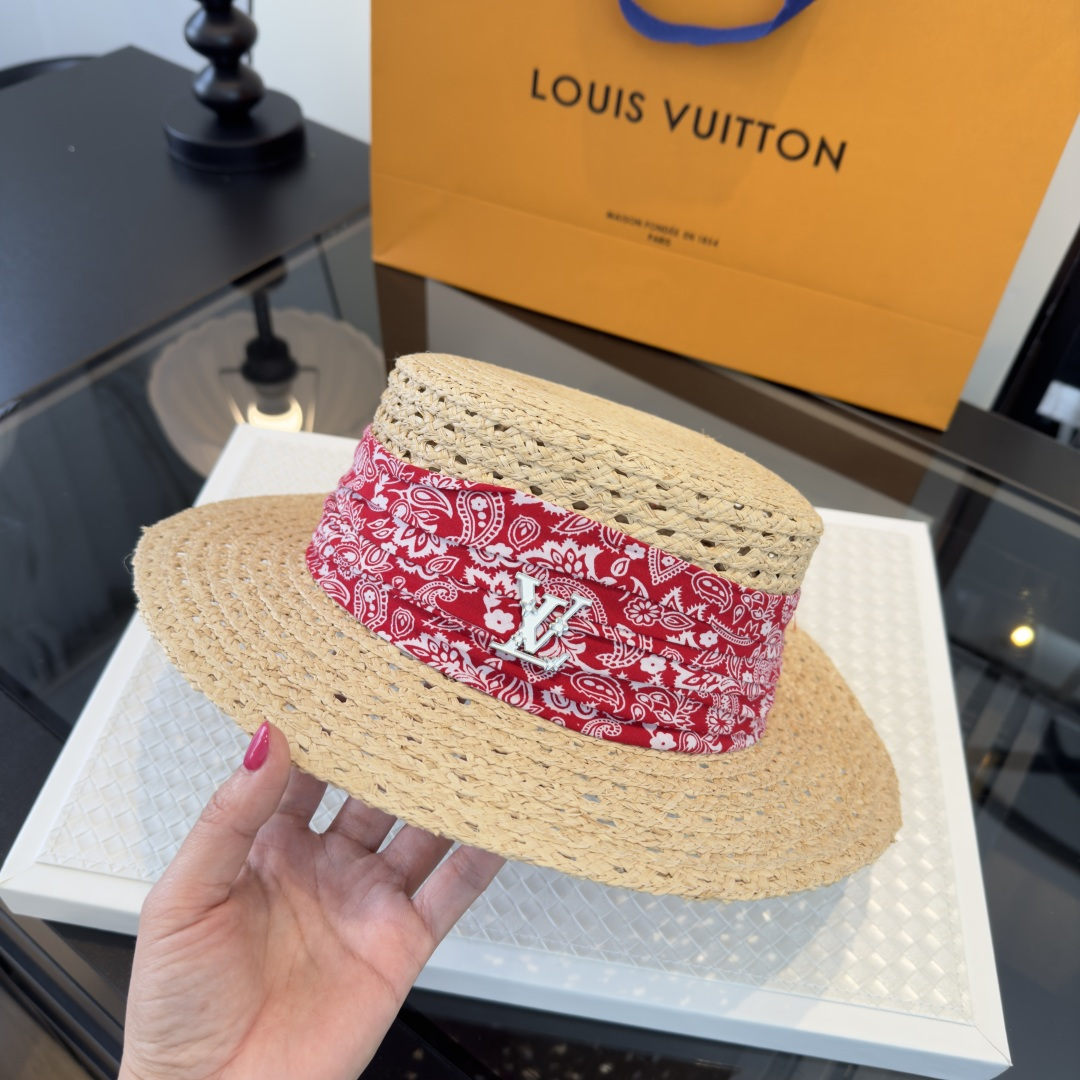 Louis Vuitton Lv路易斯新款平顶草帽，镂空礼帽，头围57cm
