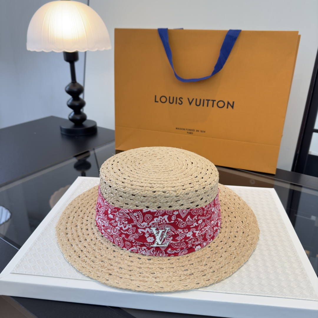Louis Vuitton Lv路易斯新款平顶草帽，镂空礼帽，头围57cm