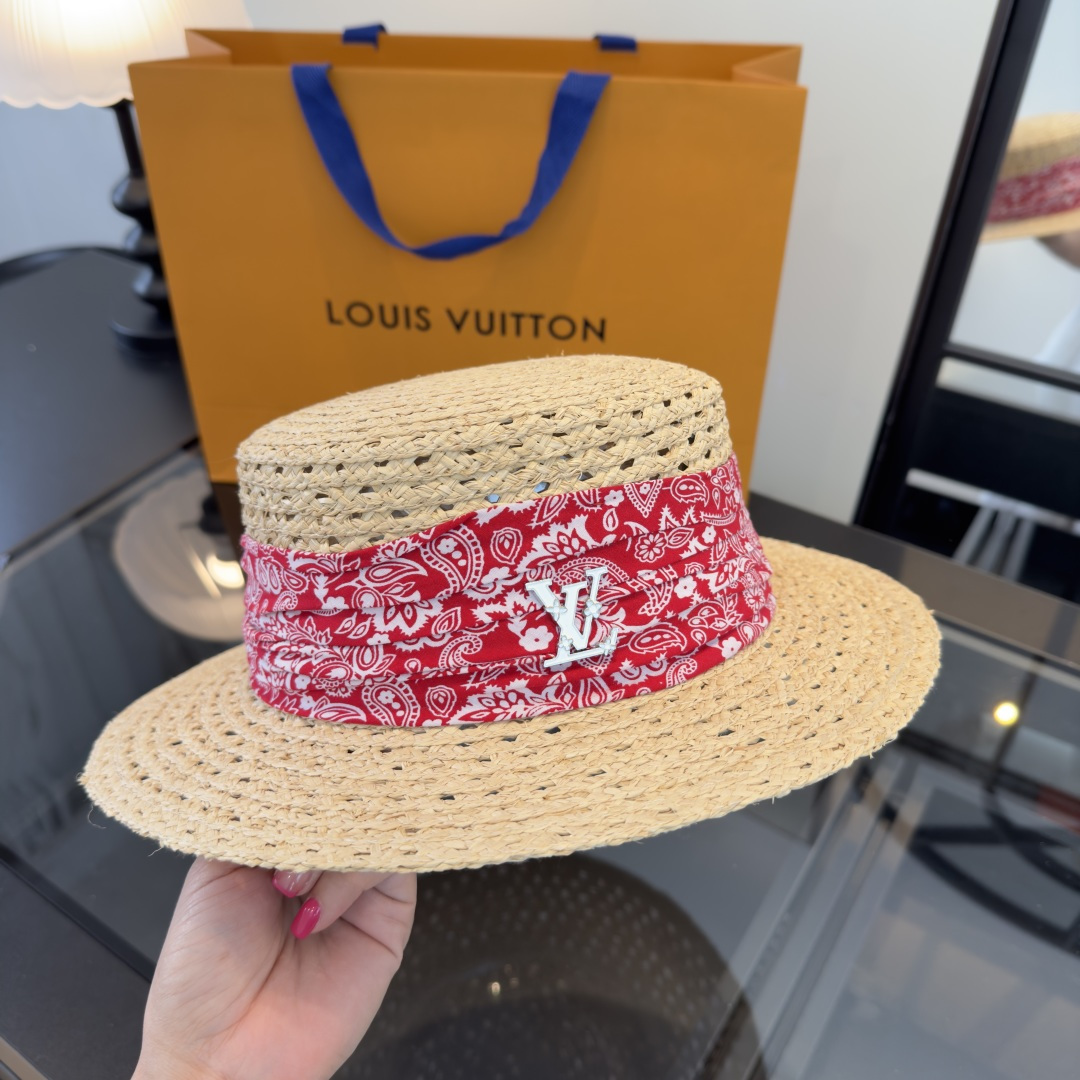 Louis Vuitton Lv路易斯新款平顶草帽，镂空礼帽，头围57cm