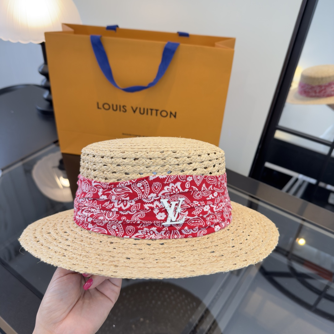 Louis Vuitton Lv路易斯新款平顶草帽，镂空礼帽，头围57cm