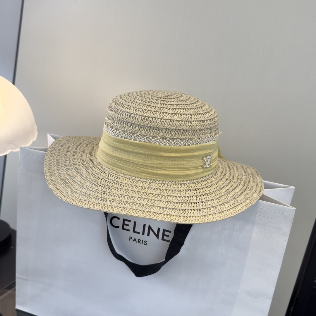 PCeline赛琳新款平顶草帽，日本纸草制作，头围57cm