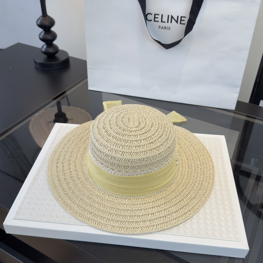 PCeline赛琳新款平顶草帽，日本纸草制作，头围57cm