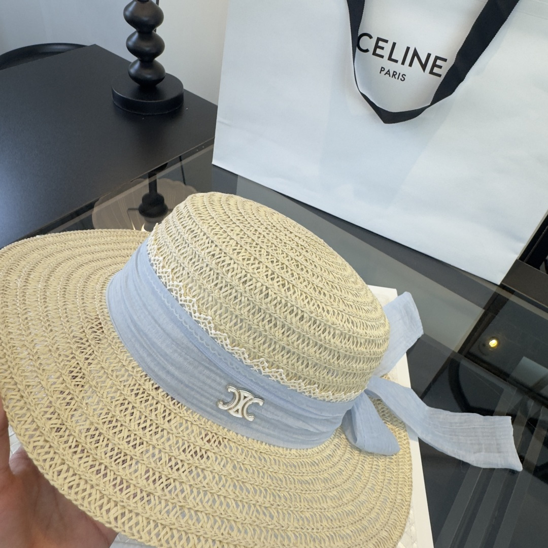PCeline赛琳新款平顶草帽，日本纸草制作，头围57cm