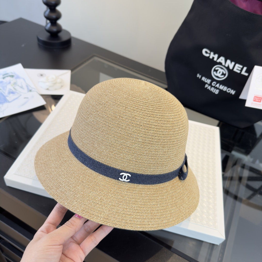 Chanel Chanel香奈儿新款盆帽草帽，小清新，头围57cm