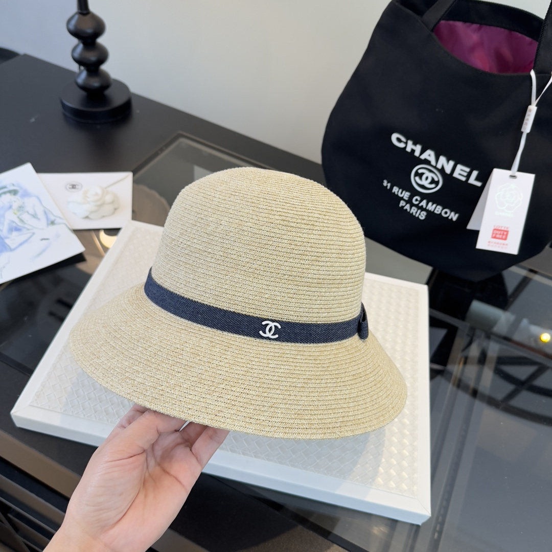 Chanel Chanel香奈儿新款盆帽草帽，小清新，头围57cm