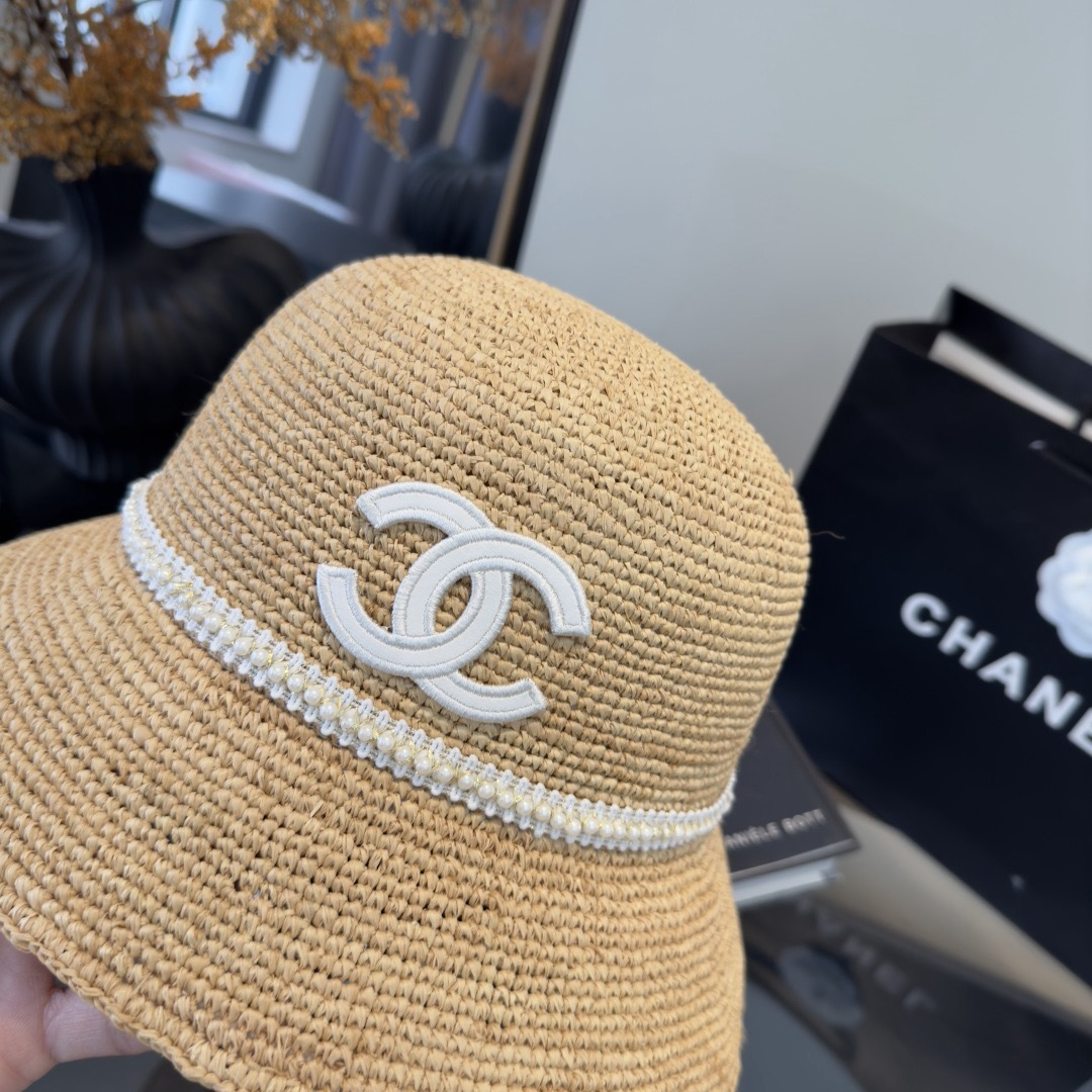 Chanel Chanel香奈儿拉菲草帽，纯手工钩织，头围57cm