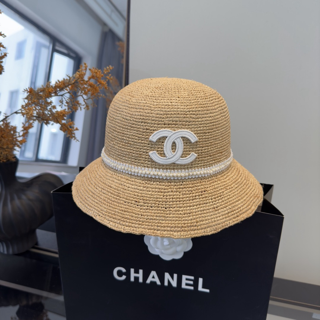Chanel Chanel香奈儿拉菲草帽，纯手工钩织，头围57cm
