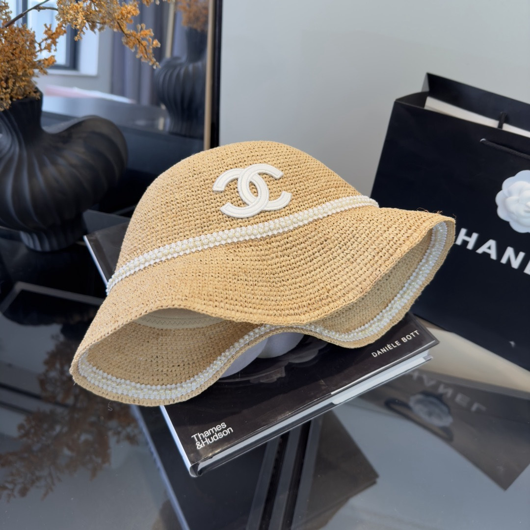 Chanel Chanel香奈儿拉菲草帽，纯手工钩织，头围57cm