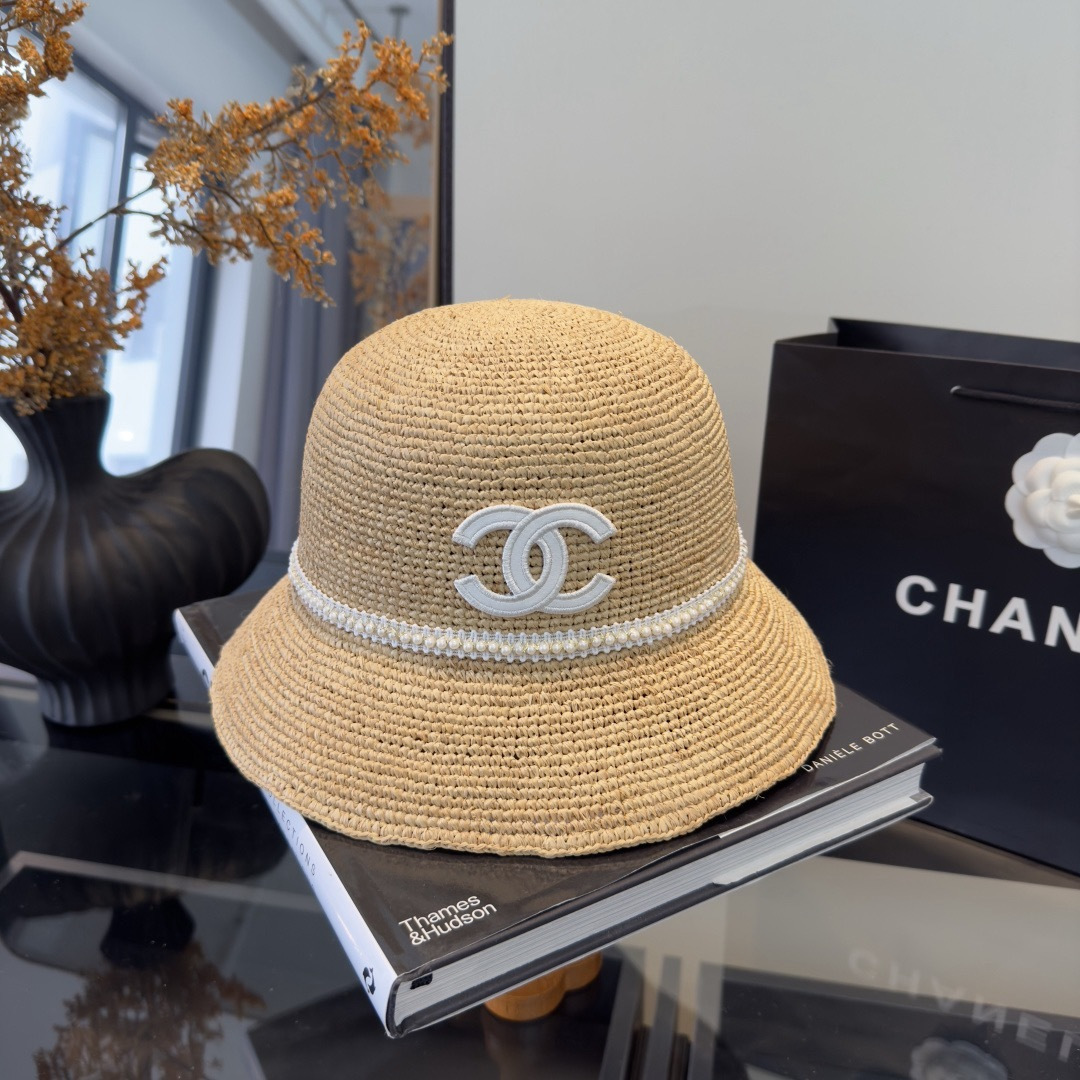 Chanel Chanel香奈儿拉菲草帽，纯手工钩织，头围57cm