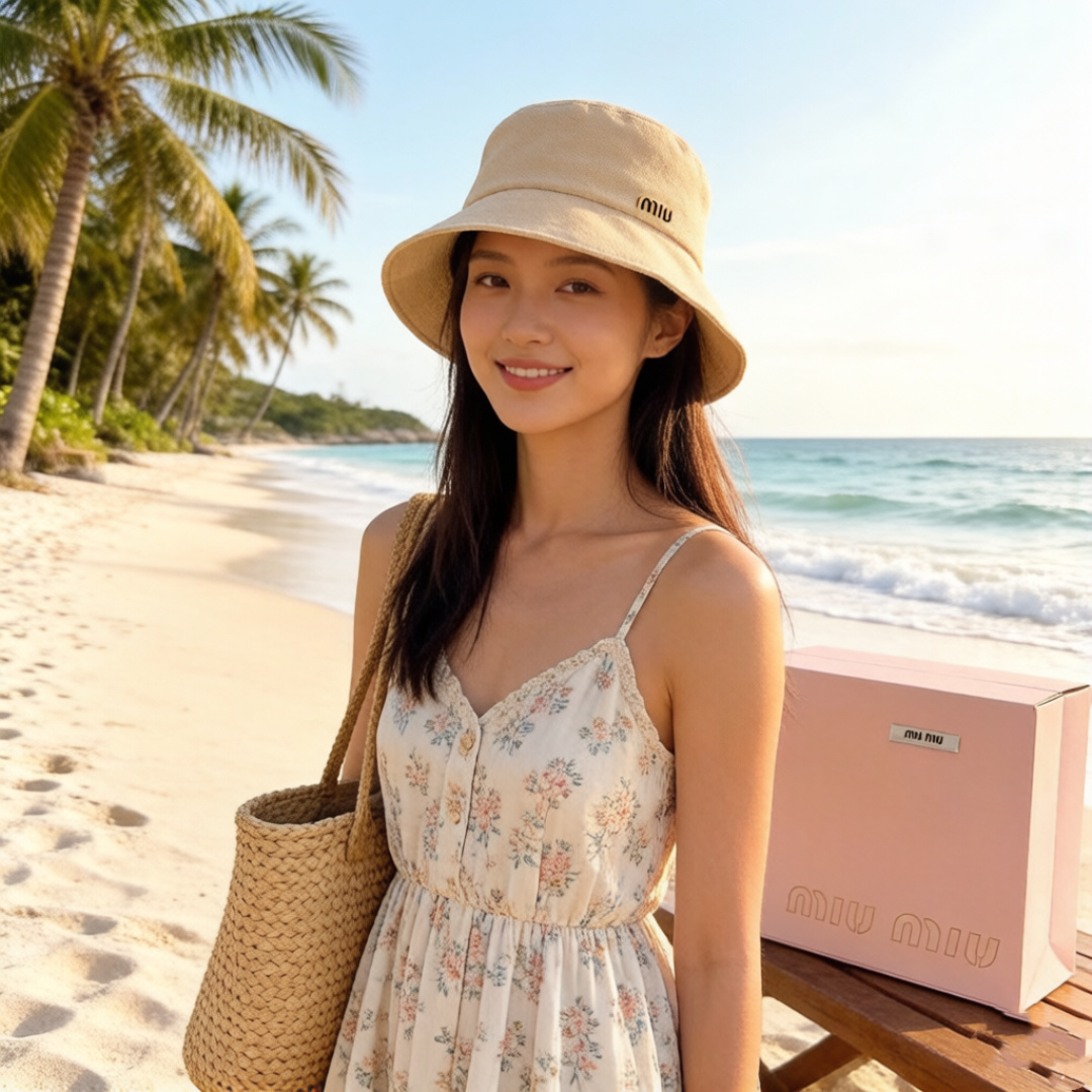 Miu Miu miumiu缪缪新款波点双面渔夫帽，百搭