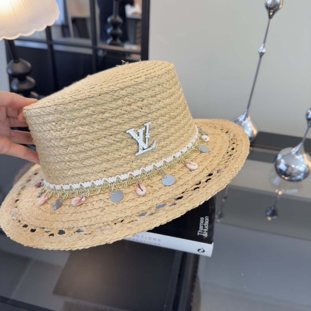 Louis Vuitton Lv路易斯新款平顶草帽，夏季出游沙滩