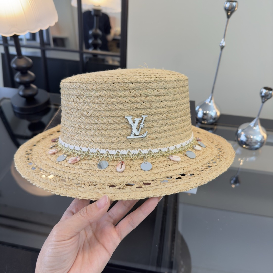 Louis Vuitton Lv路易斯新款平顶草帽，夏季出游沙滩