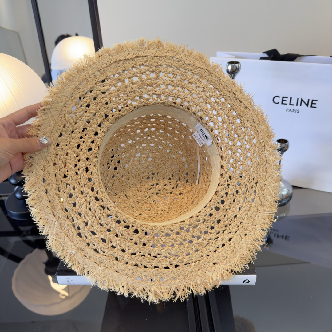 PCeline赛琳新款平顶礼帽，镂空遮阳帽，头围57cm