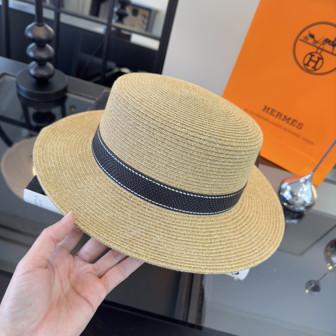 Hermès 爱马仕新款平顶草帽，细草制作，帽型超赞