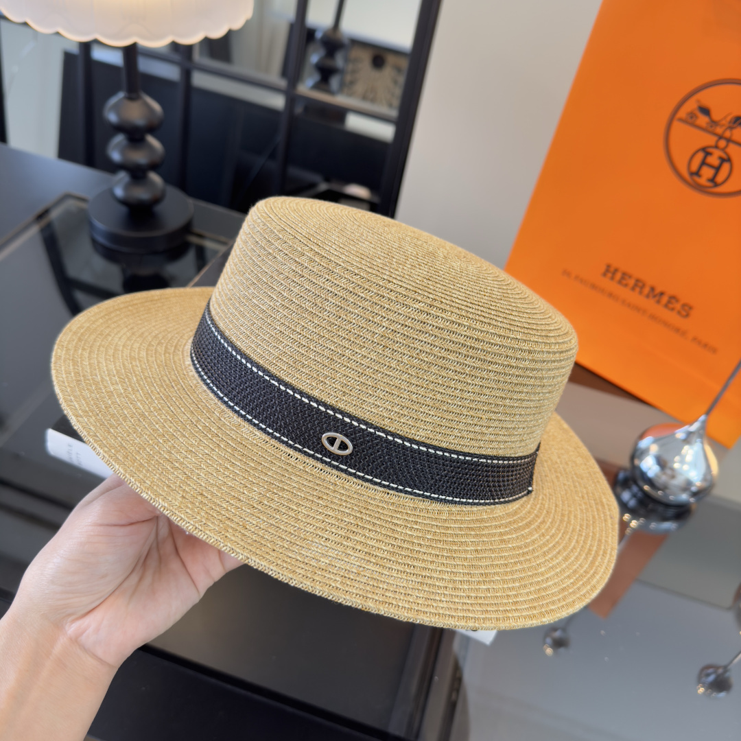 Hermès 爱马仕新款平顶草帽，细草制作，帽型超赞