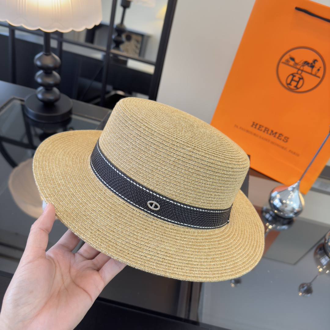 Hermès 爱马仕新款平顶草帽，细草制作，帽型超赞
