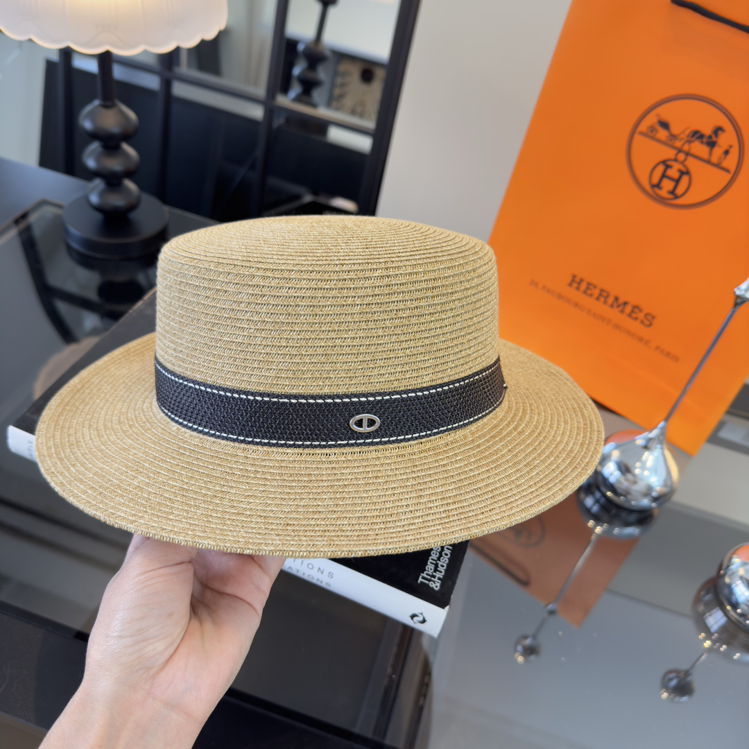 Hermès 爱马仕新款平顶草帽，细草制作，帽型超赞