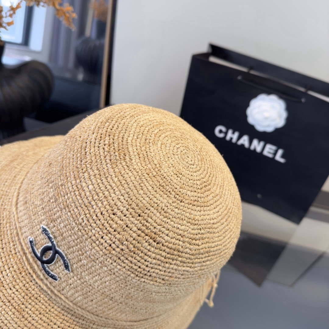 Chanel Chanel香奈儿拉菲草帽，纯手工钩织，头围57cm