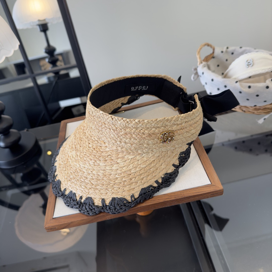 Gucci Gucci古奇新款草编空顶遮阳帽，夏日