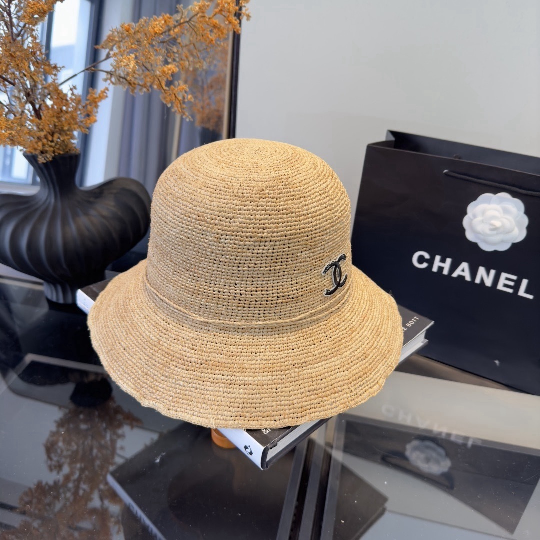 Chanel Chanel香奈儿拉菲草帽，纯手工钩织，头围57cm