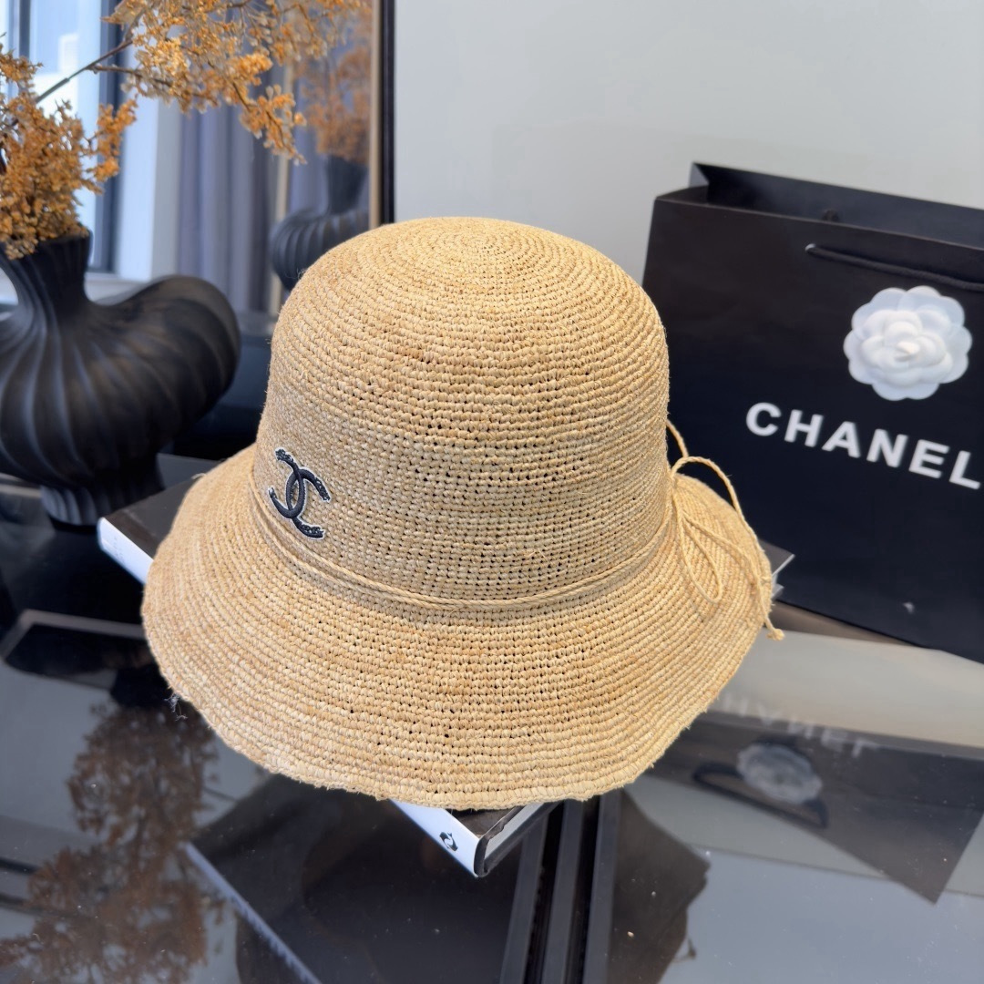 Chanel Chanel香奈儿拉菲草帽，纯手工钩织，头围57cm