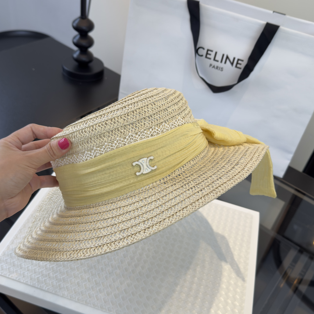Celine Celine赛琳新款平顶草帽，日本纸草制作，头围57cm