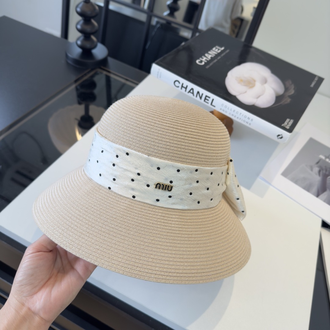 Miu Miu miumiu缪缪新款蝴蝶结大帽檐盆帽，遮阳沙滩帽