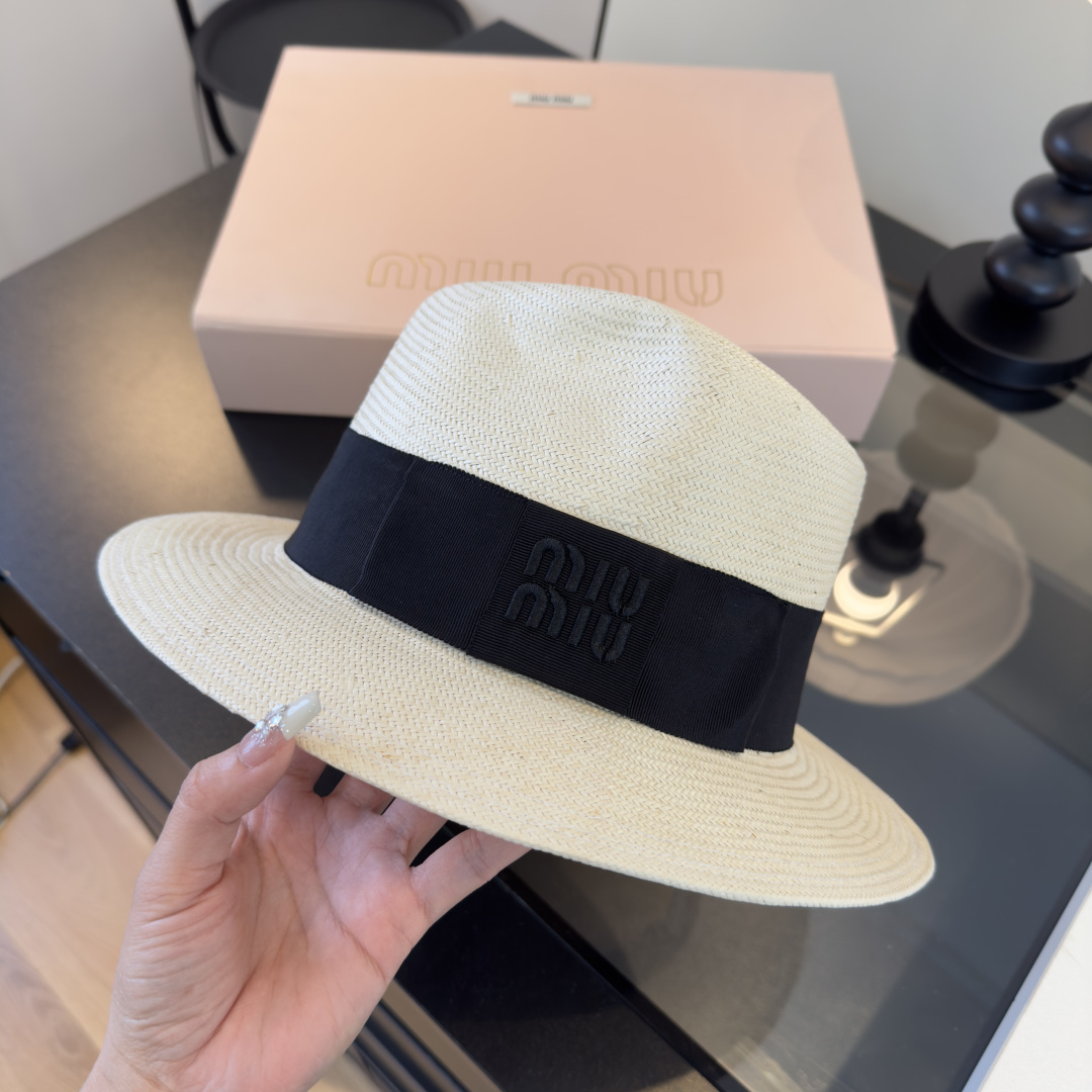 Miu Miu 缪缪miumiu新款礼帽，进口台湾PP草定制、非普通版本，头围57cm