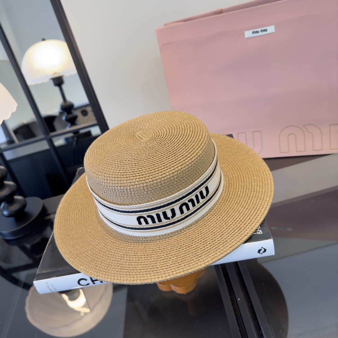 Miu Miu 缪缪新款草帽，平顶礼帽台湾PP草，头围57cm