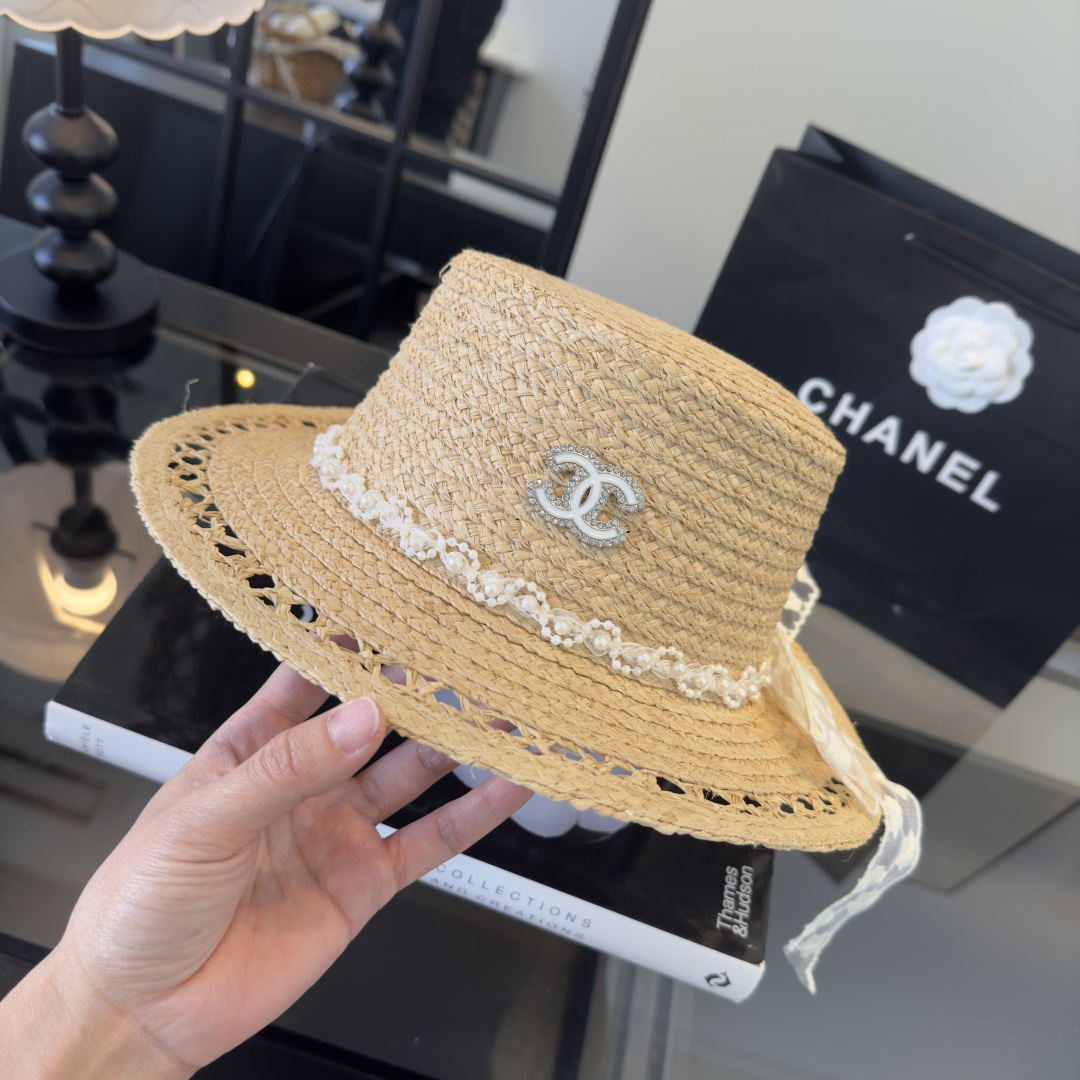 Chanel Chanel香奈儿新款蝴蝶结拉菲草帽，旅游 ，头围57cm