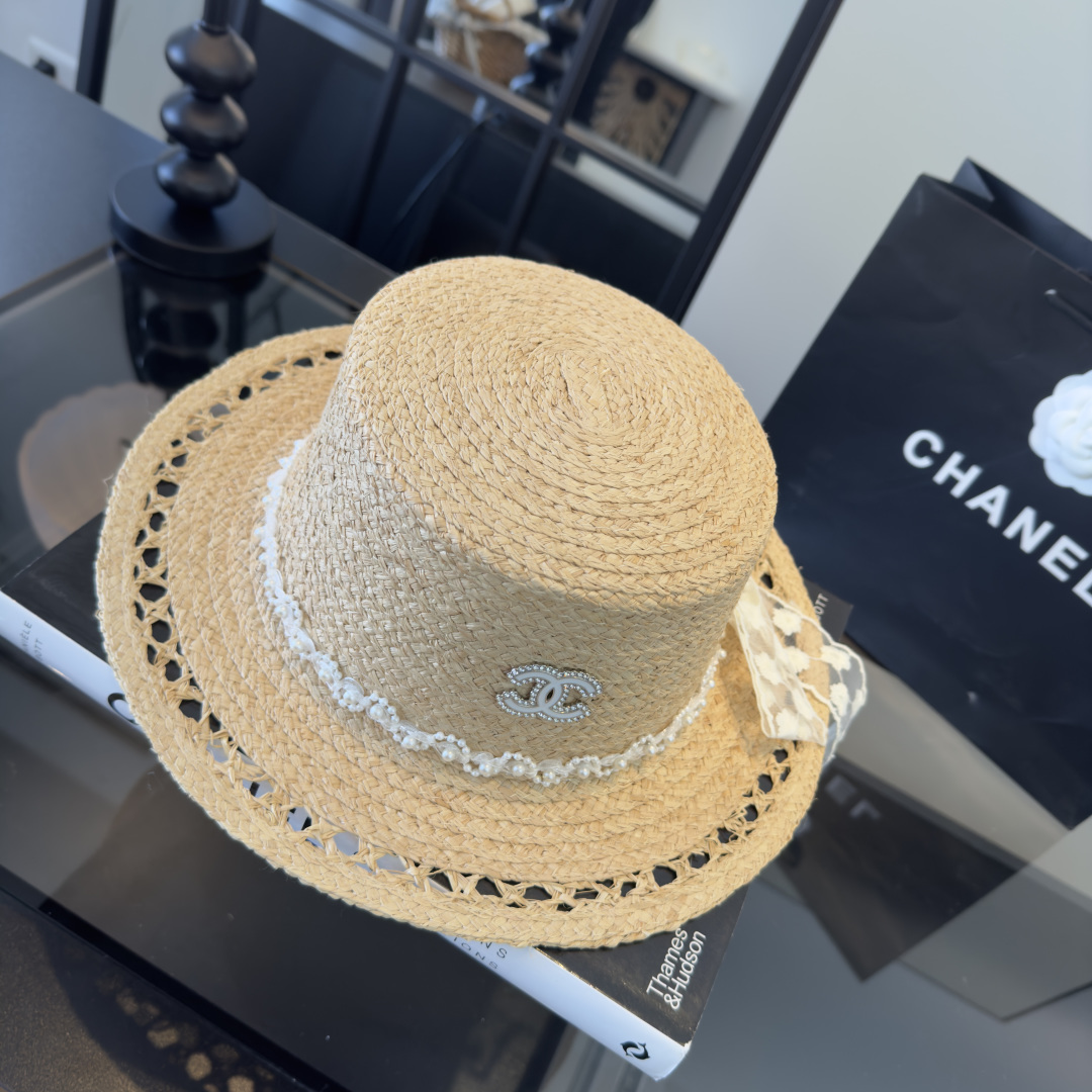 Chanel Chanel香奈儿新款蝴蝶结拉菲草帽，旅游 ，头围57cm