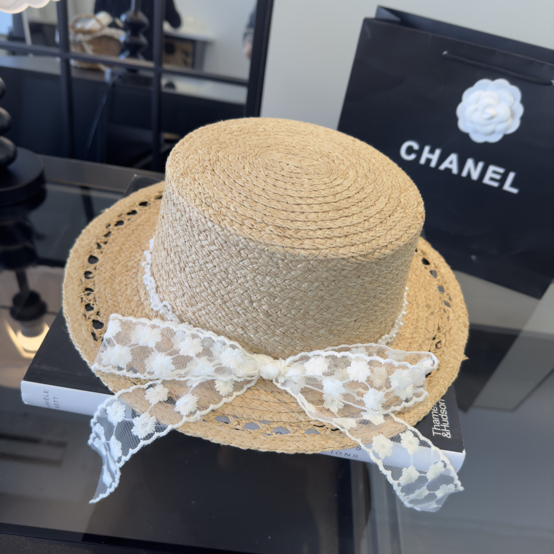 Chanel Chanel香奈儿新款蝴蝶结拉菲草帽，旅游 ，头围57cm