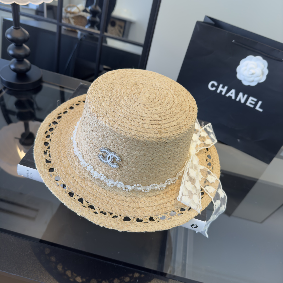 Chanel Chanel香奈儿新款蝴蝶结拉菲草帽，旅游 ，头围57cm