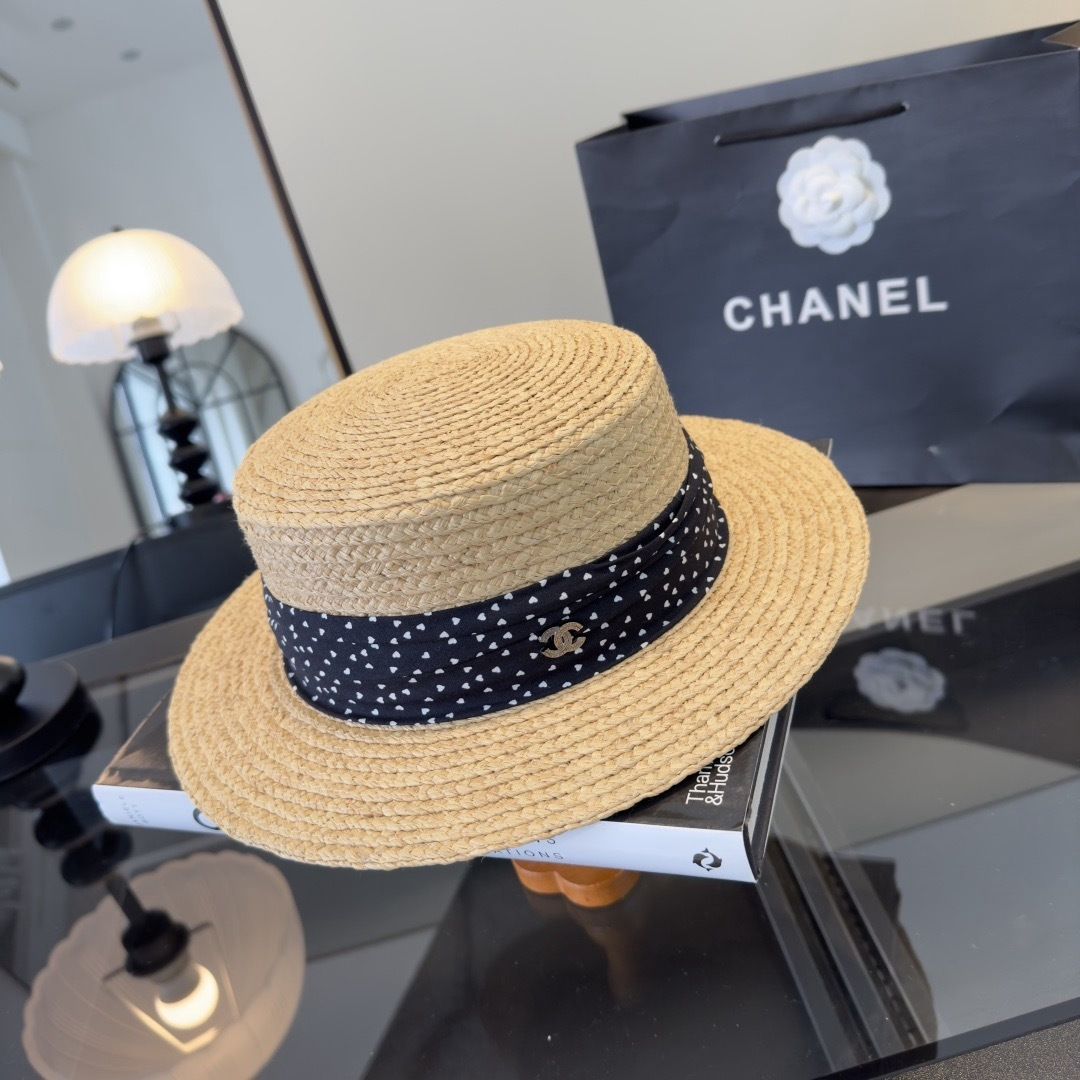 Chanel Chanel香奈儿新款平顶草帽，日本纸草制作，头围57cm