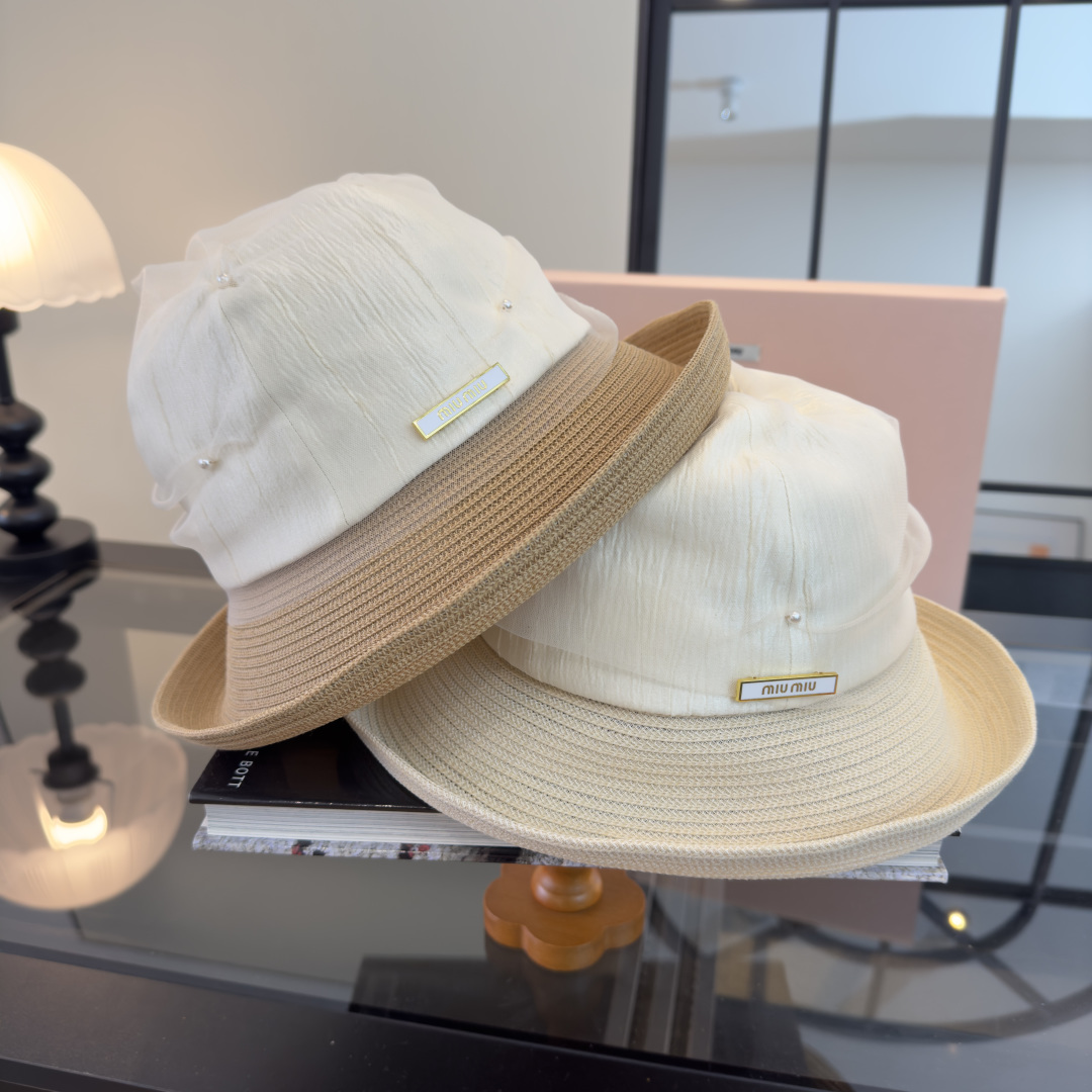 Pmiumiu缪缪新款台湾PP草拼接网纱，高端名媛风范，头围57cm，可折叠