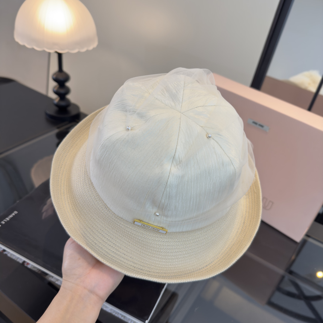 Pmiumiu缪缪新款台湾PP草拼接网纱，高端名媛风范，头围57cm，可折叠