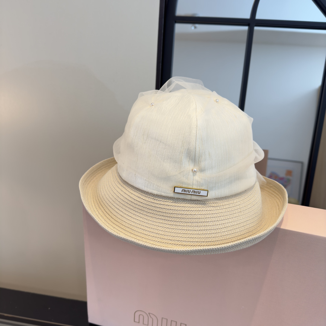 Pmiumiu缪缪新款台湾PP草拼接网纱，高端名媛风范，头围57cm，可折叠