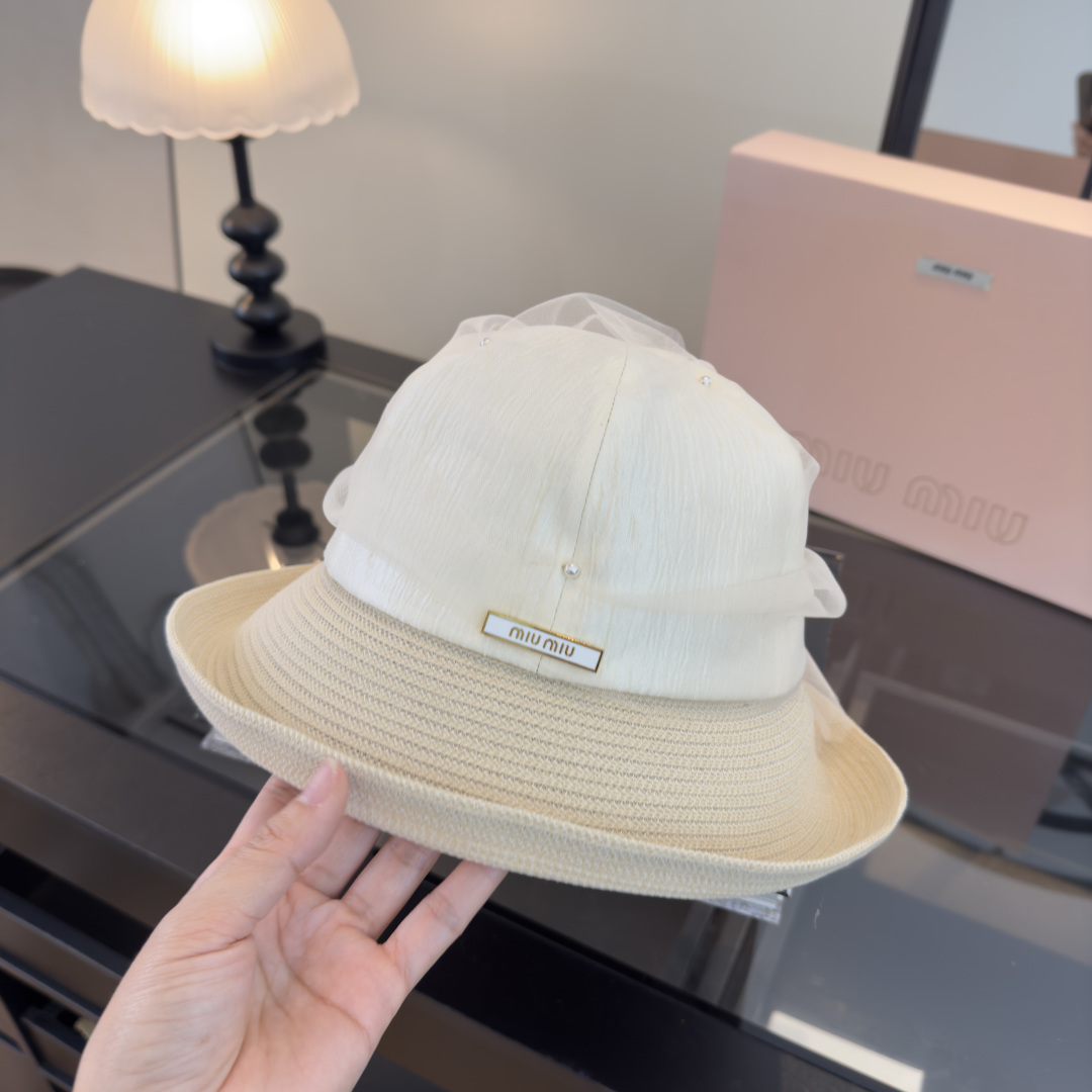 Pmiumiu缪缪新款台湾PP草拼接网纱，高端名媛风范，头围57cm，可折叠
