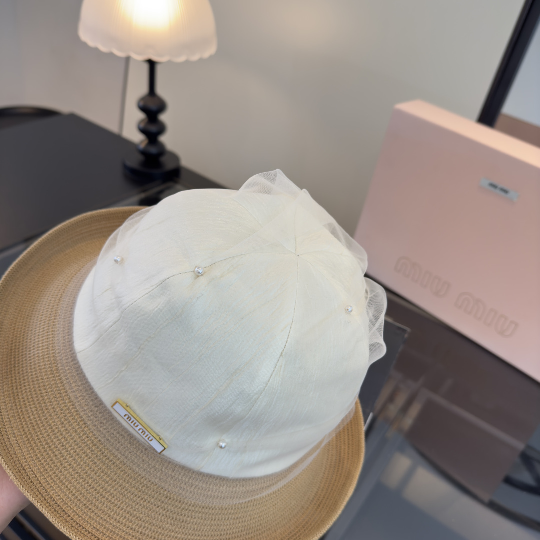 Pmiumiu缪缪新款台湾PP草拼接网纱，高端名媛风范，头围57cm，可折叠