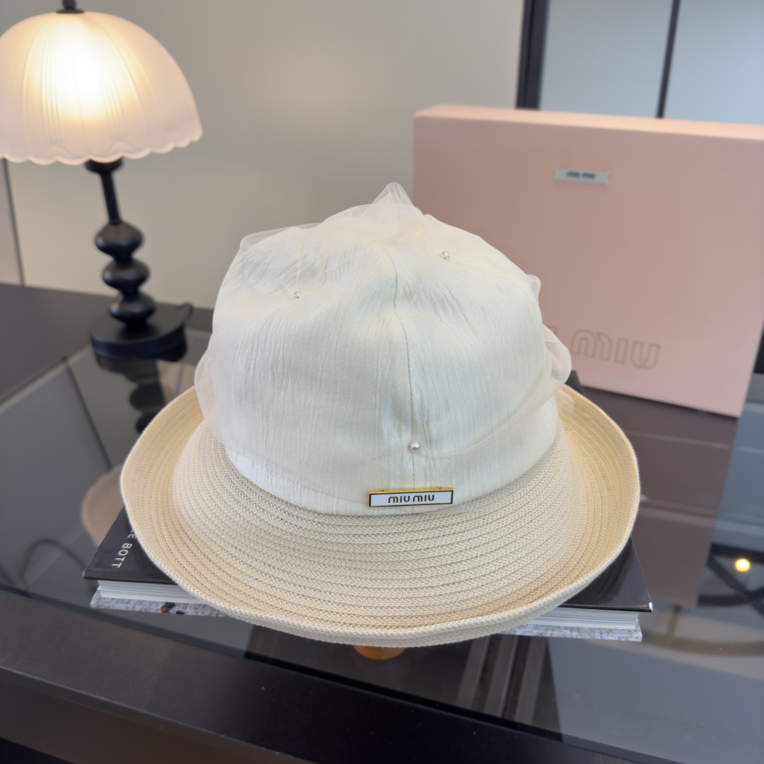 Pmiumiu缪缪新款台湾PP草拼接网纱，高端名媛风范，头围57cm，可折叠
